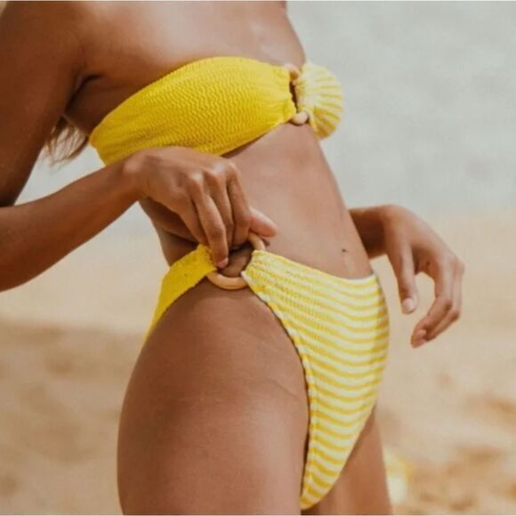 NEW‎ Cleonie X Free People ripple brief striped bikini bottom, one size - Picture 2 of 16